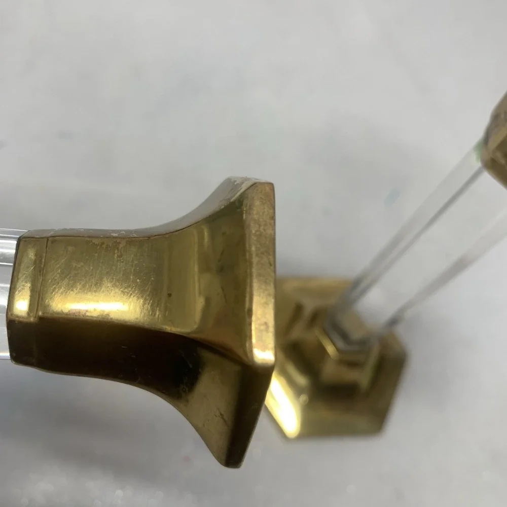 Vintage Party Lite Brass Lucite Candlestick Holders Pair 7" Romantic READ - Picture 14 of 16